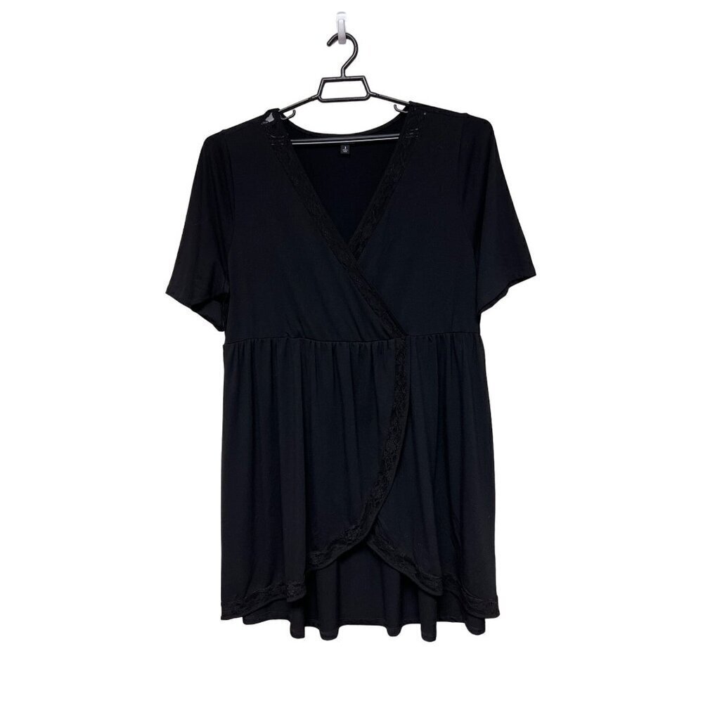 Torrid Black Elbow Sleeve Tunic Tee Tulip Hem Lace Trim Shirt Women's 3X